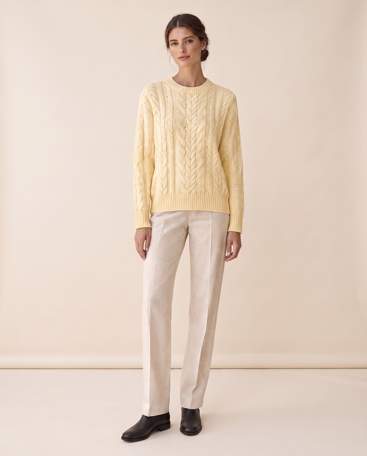 Marettimo Classic Cable Knit Pullover Sweater — Yellow
