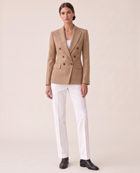 Quimper Tailored Plaid Peak Lapel Blazer — Light Brown