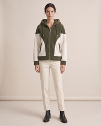 Color-Block Plush Hooded Jacket — Army Green