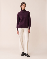 Thornbury Warm Ribbed-Cuff Geometric Knit Turtleneck Sweater — Purple