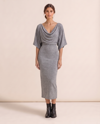 Harrow Sleek Batwing Sleeve Knit Midi Dress — Gray