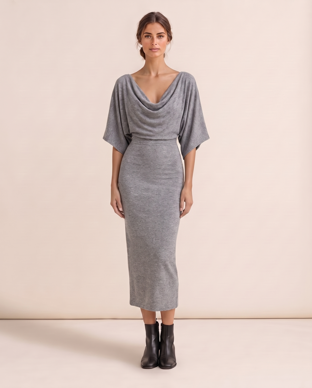 Harrow Sleek Batwing Sleeve Knit Midi Dress — Gray