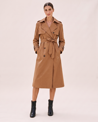 Classic Double-Breasted Belted Trench Coat — Brown