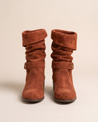 Suede Slouch Ankle Boots with Fold-Over Cuff — Scottish Brown