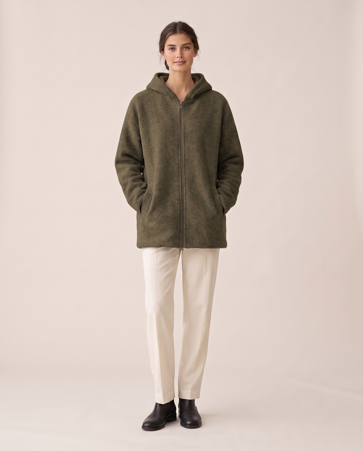 Oversized Hooded Fleece Jacket — Army Green