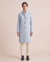 Stand-Collar Wool-Blend Coat with Pockets — Light Blue