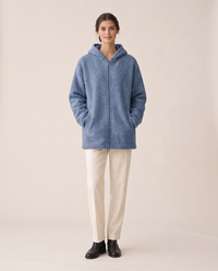 Oversized Hooded Fleece Jacket — Blue