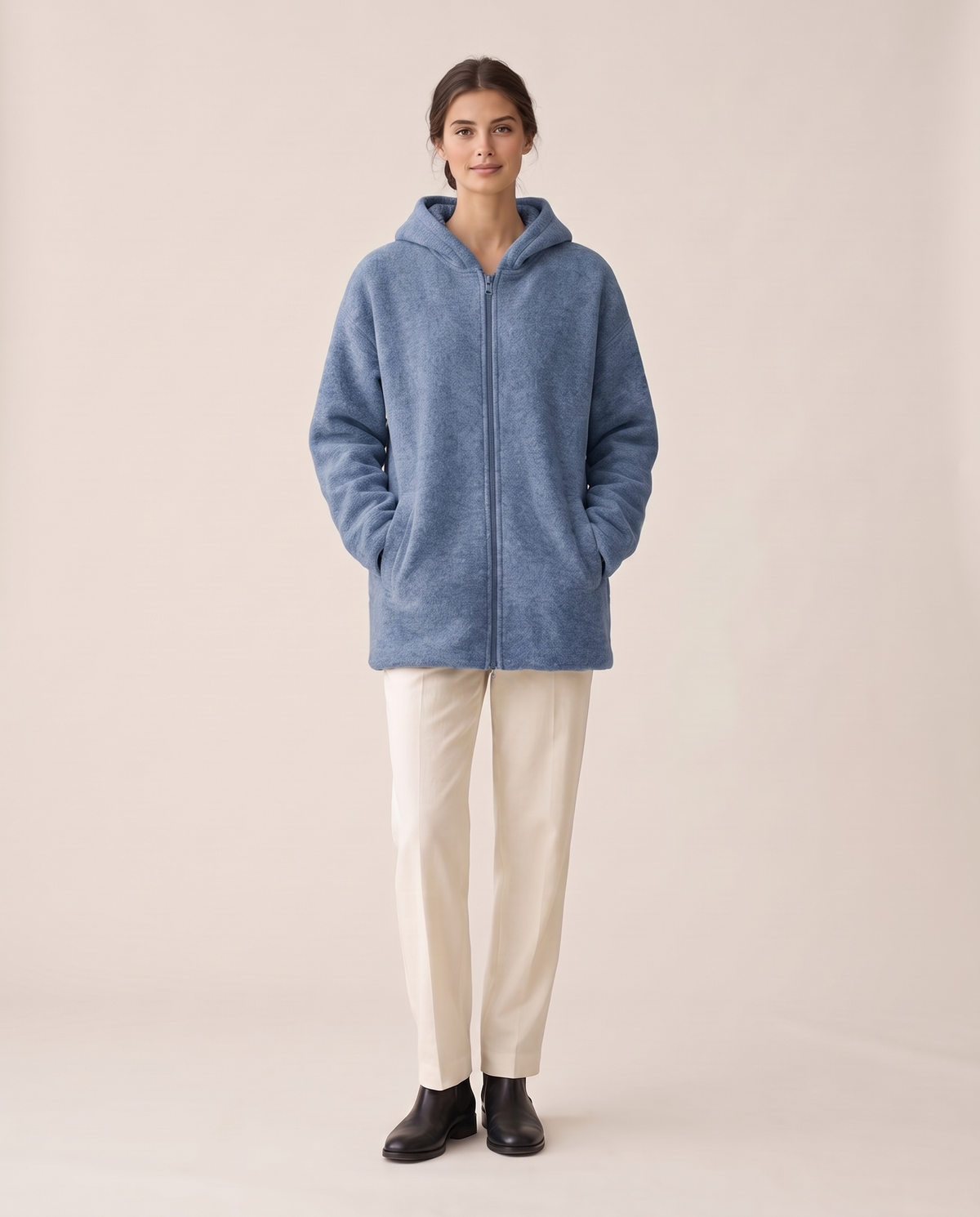 Oversized Hooded Fleece Jacket — Blue