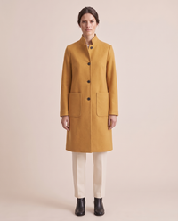 Stand-Collar Wool-Blend Coat with Pockets — Yellow