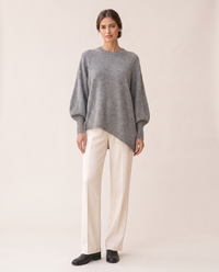Ghent Warm Wool-Blend Draped Sweater with Asymmetric Hem — Gray