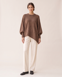 Ghent Warm Wool-Blend Draped Sweater with Asymmetric Hem — Brown