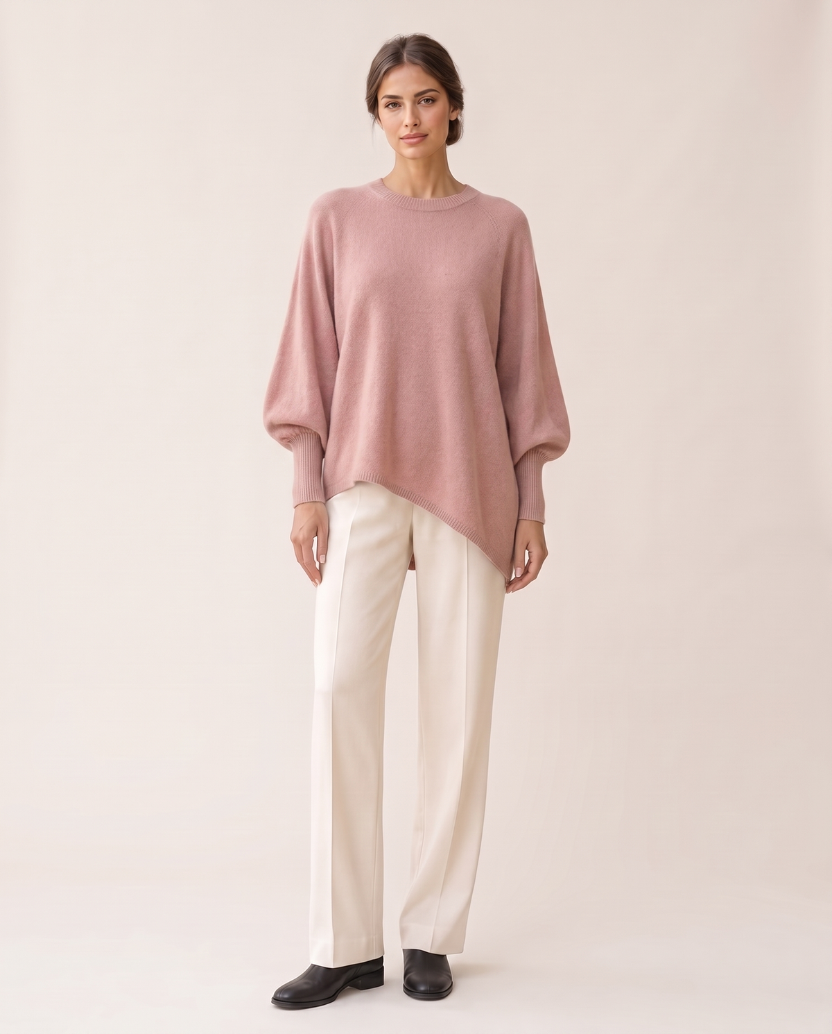 Ghent Warm Wool-Blend Draped Sweater with Asymmetric Hem — Pink