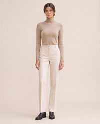 Highline Warm Fleece-Lined Slim Turtleneck Sweater — Beige