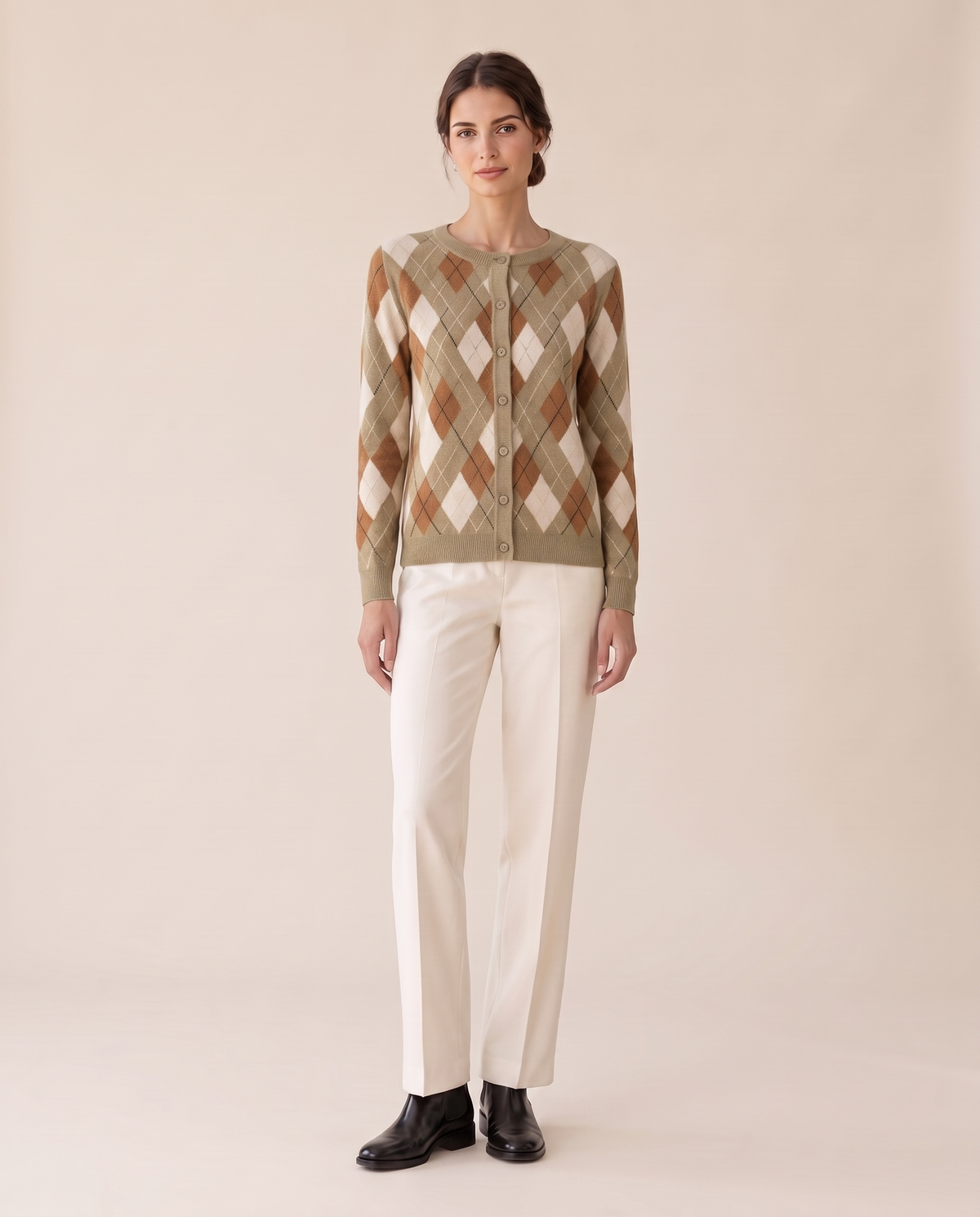 Belgravia Classic Argyle Button-Front Cardigan — Khaki