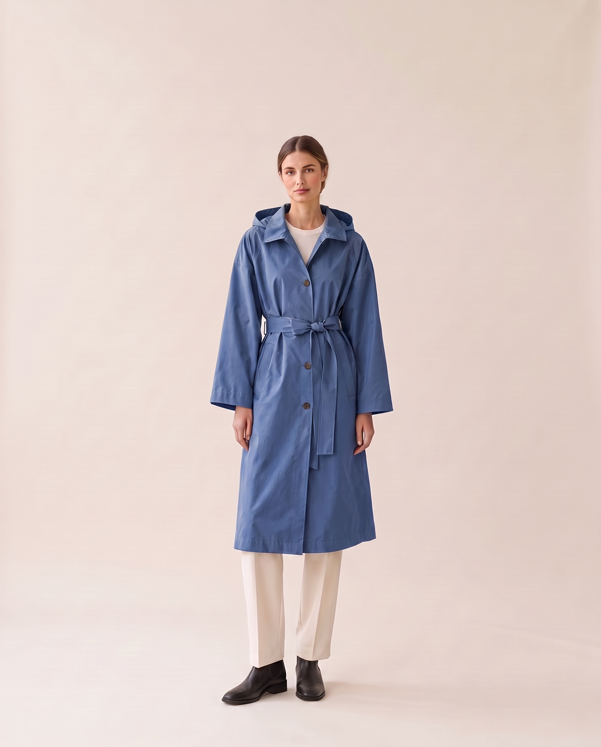 Waterproof Hooded Trench Coat for Women — Blue