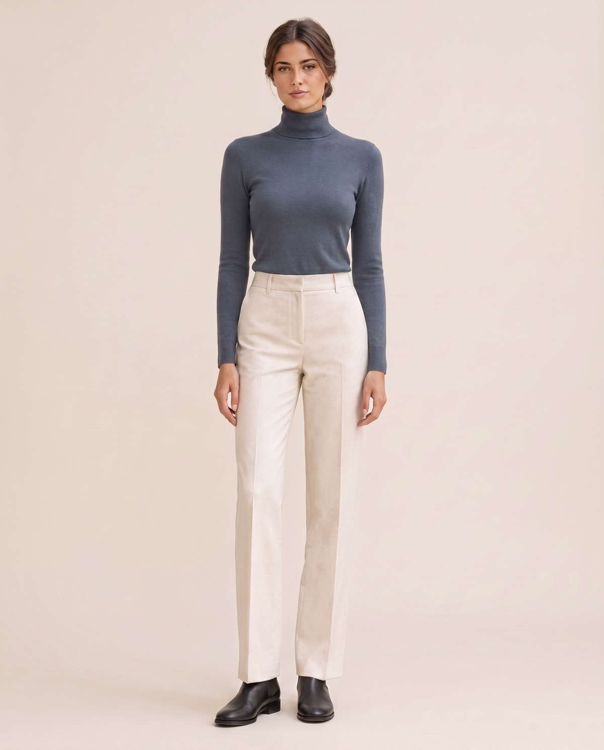 Highline Warm Fleece-Lined Slim Turtleneck Sweater — Blue Gray
