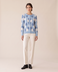 Belgravia Classic Argyle Button-Front Cardigan — Light Blue
