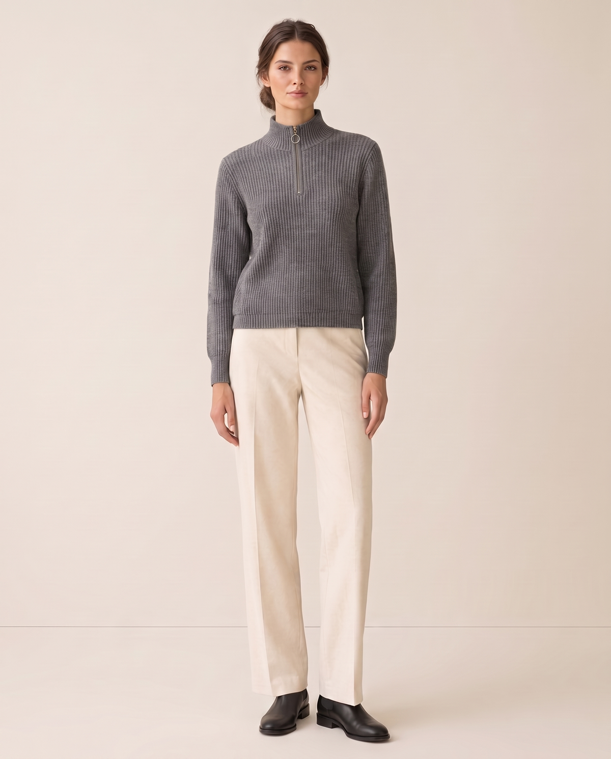 Kestrel Sleek Ribbed Half-Zip Mock Neck Sweater — Gray
