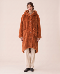 Hooded Faux Fur Longline Coat — Ginger