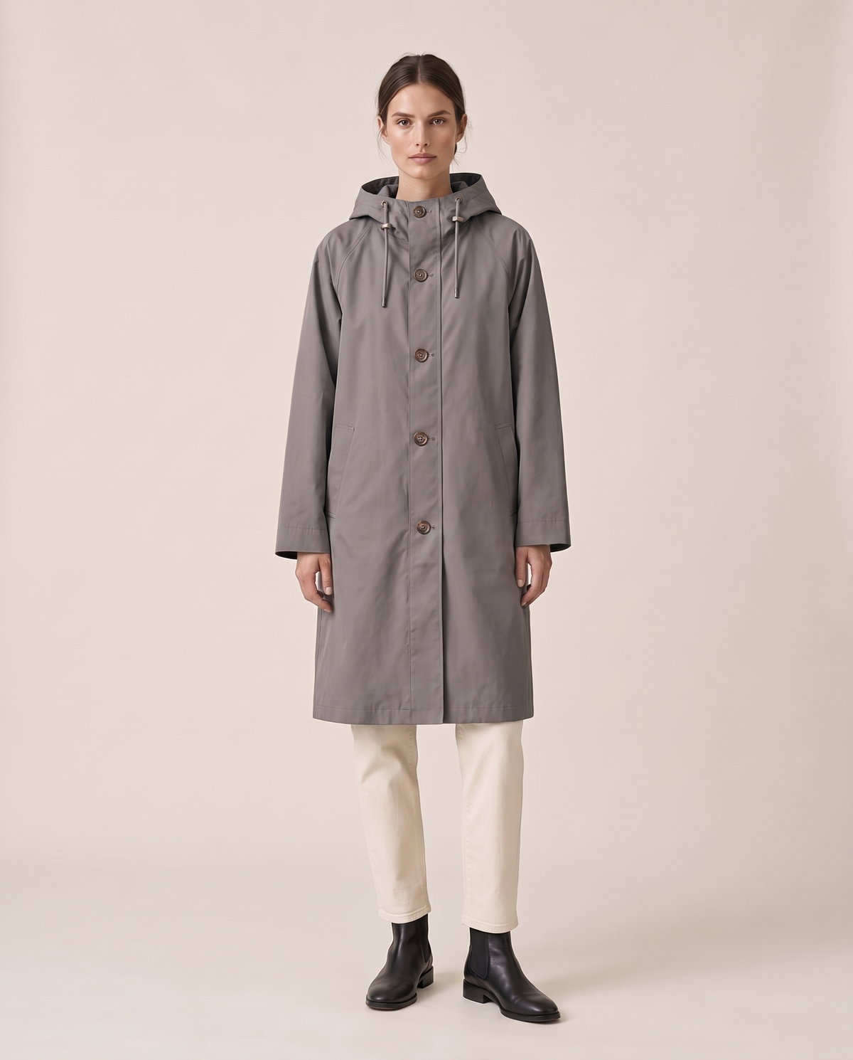 Oversized Hooded Raincoat for Women — Gray