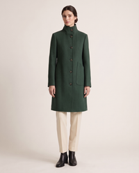 Women's Stand-Collar Coat with Deep Pockets — Green