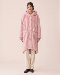 Hooded Faux Fur Longline Coat — Pink