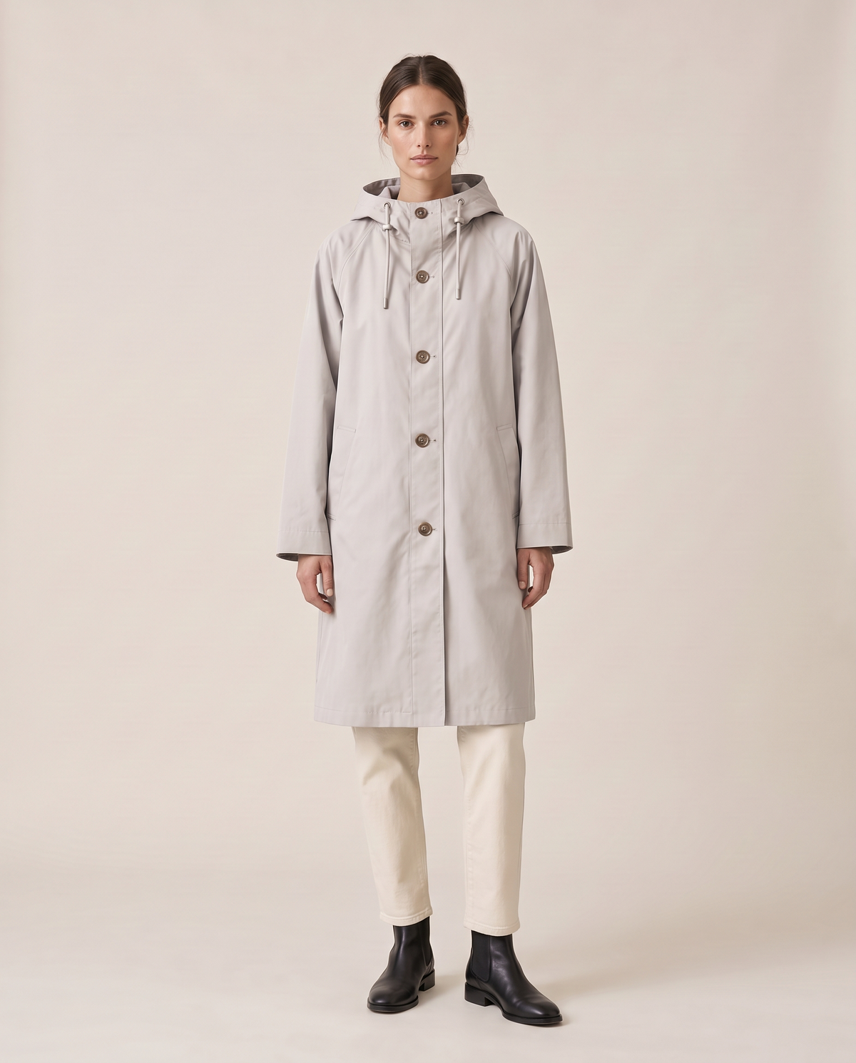 Oversized Hooded Raincoat for Women — Light Gray
