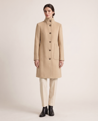 Women's Stand-Collar Coat with Deep Pockets — Beige