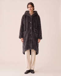 Hooded Faux Fur Longline Coat — Dark Gray