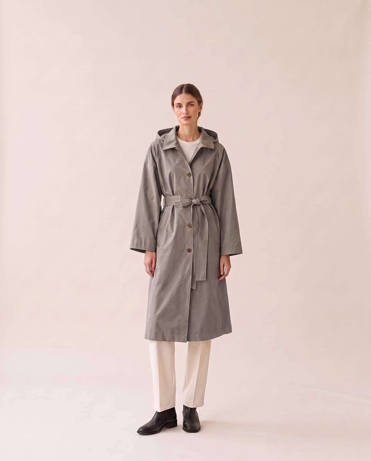 Waterproof Hooded Trench Coat for Women — Gray