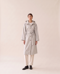 Waterproof Hooded Trench Coat for Women — Light Gray
