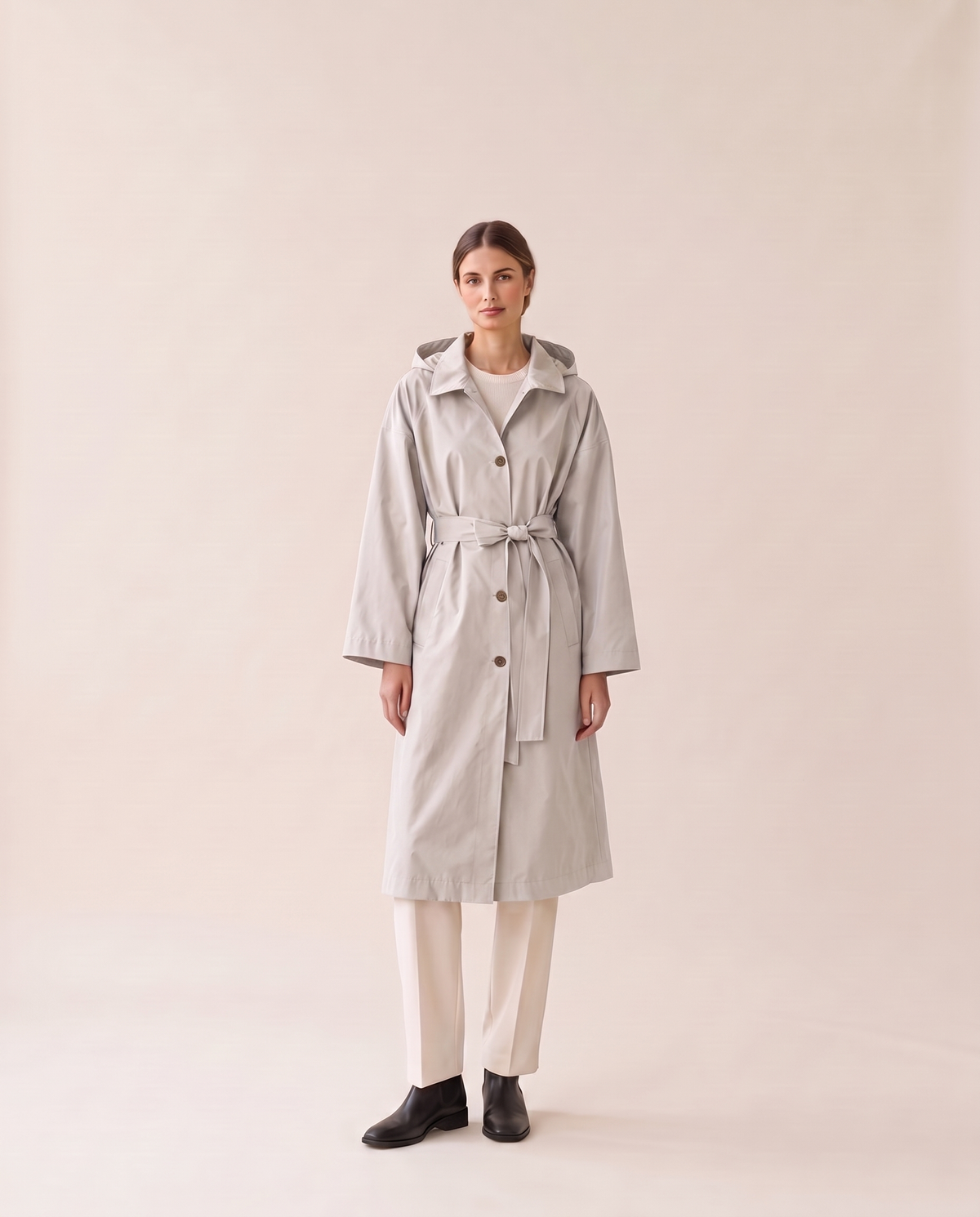 Waterproof Hooded Trench Coat for Women — Light Gray
