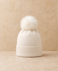 Gardenia Chic Cashmere Beanie with Pom-Pom — White