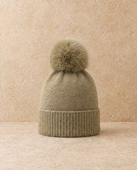Gardenia Chic Cashmere Beanie with Pom-Pom — Khaki