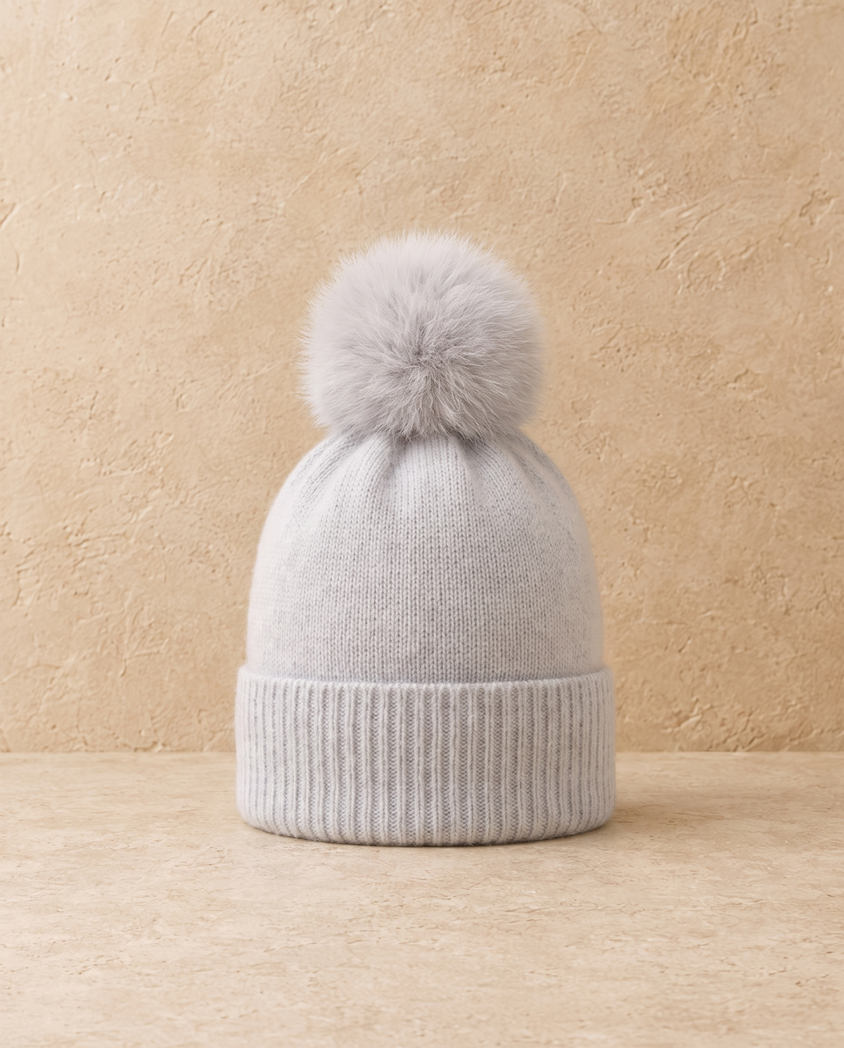 Gardenia Chic Cashmere Beanie with Pom-Pom — Light Gray