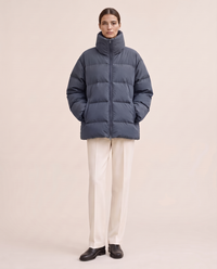Oversized Quilted Puffer Jacket with Funnel Neck — Blue