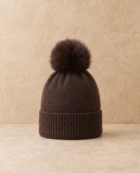 Gardenia Chic Cashmere Beanie with Pom-Pom — Coffee
