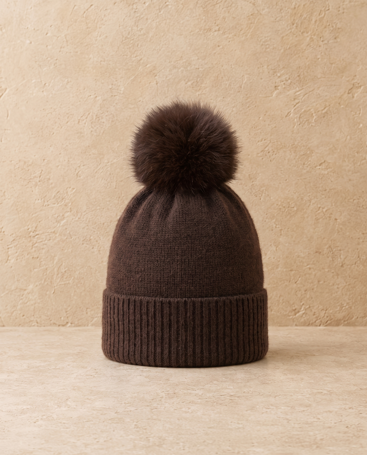 Gardenia Chic Cashmere Beanie with Pom-Pom — Coffee