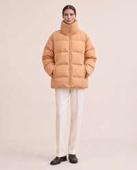 Oversized Quilted Puffer Jacket with Funnel Neck — Apricot