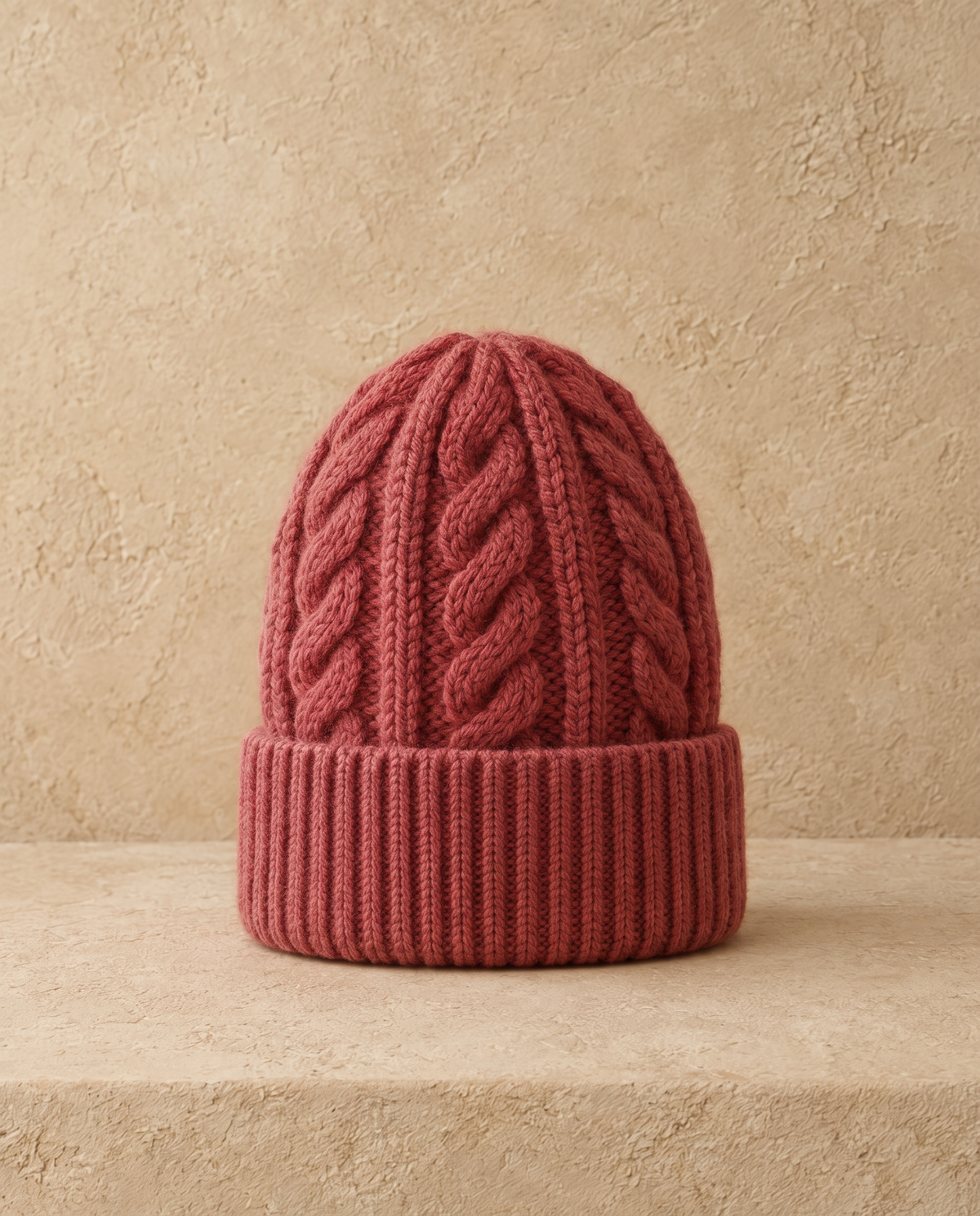 Hearth Warm Chunky Cable-Knit Ribbed Beanie — Rose