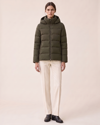 Hooded Puffer Jacket with Funnel Neck — Green