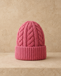 Hearth Warm Chunky Cable-Knit Ribbed Beanie — Pink