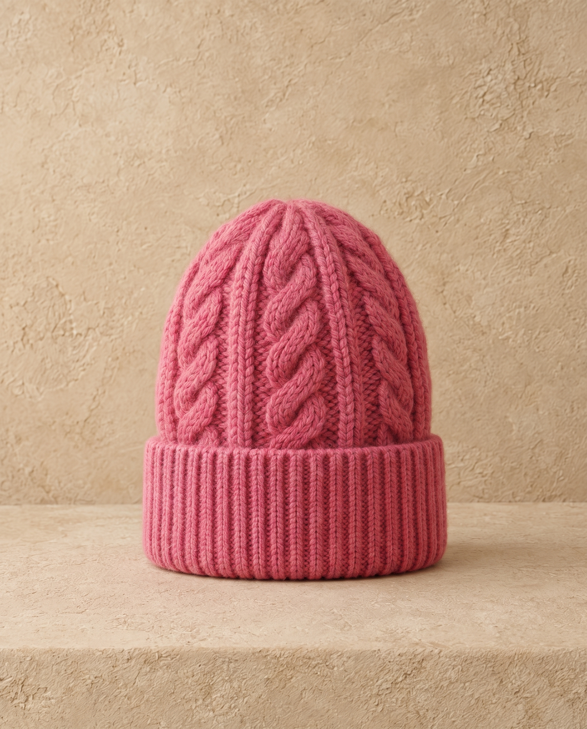 Hearth Warm Chunky Cable-Knit Ribbed Beanie — Pink