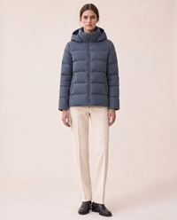 Hooded Puffer Jacket with Funnel Neck — Blue