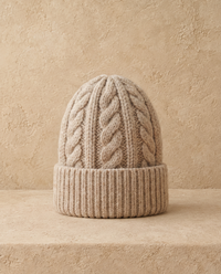 Hearth Warm Chunky Cable-Knit Ribbed Beanie — Beige