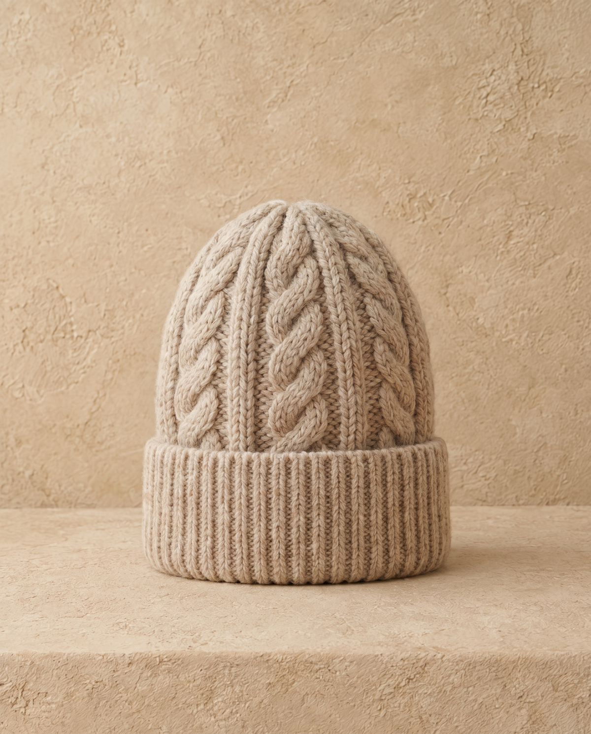 Hearth Warm Chunky Cable-Knit Ribbed Beanie — Beige
