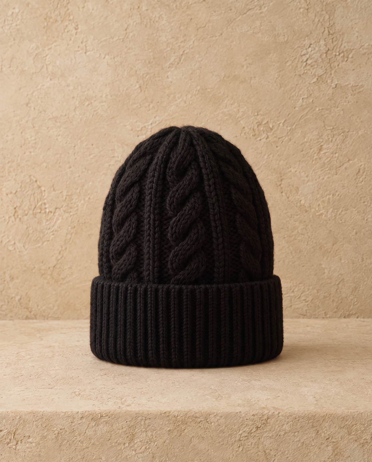 Hearth Warm Chunky Cable-Knit Ribbed Beanie — Black