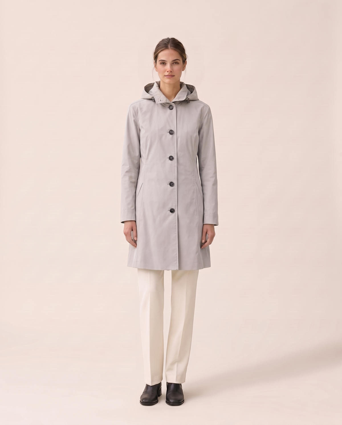 Lightweight Waterproof Trench Coat with Hood — Silver Mist