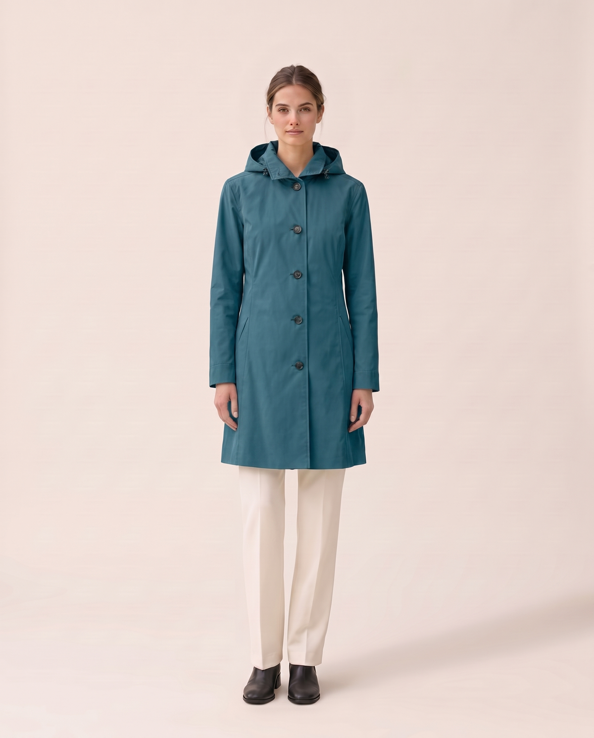 Lightweight Waterproof Trench Coat with Hood — Ocean Teal