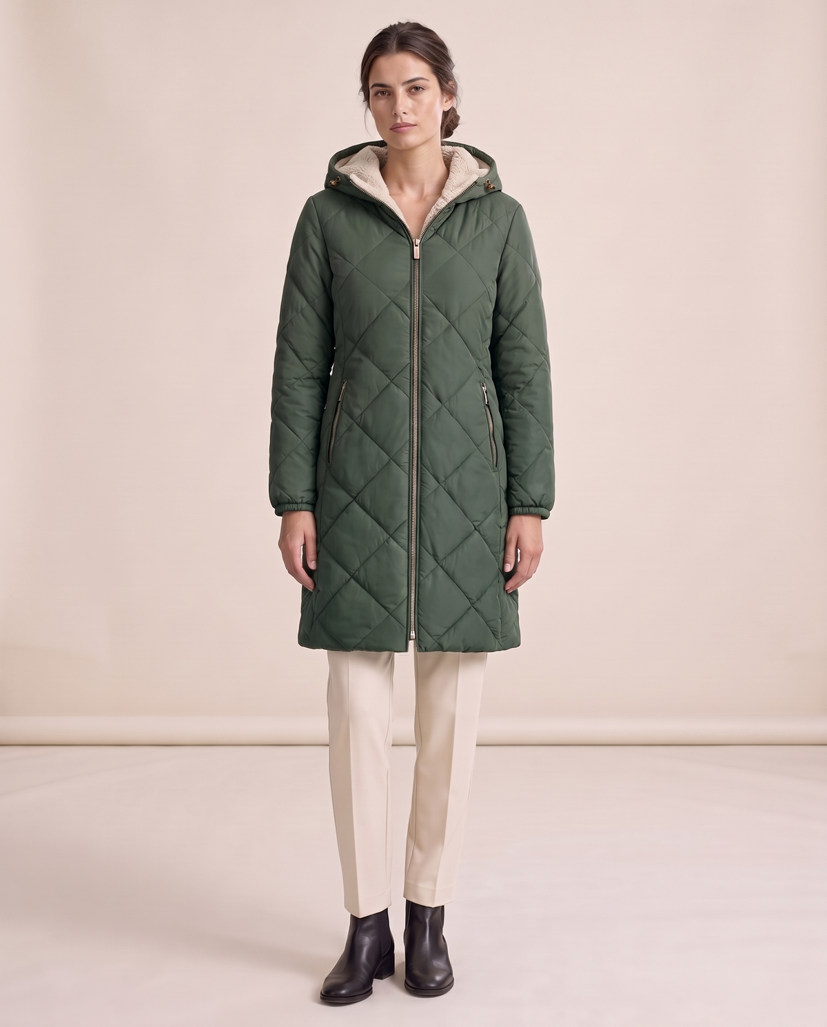 Waterproof Hooded Longline Winter Jacket — Dark Green